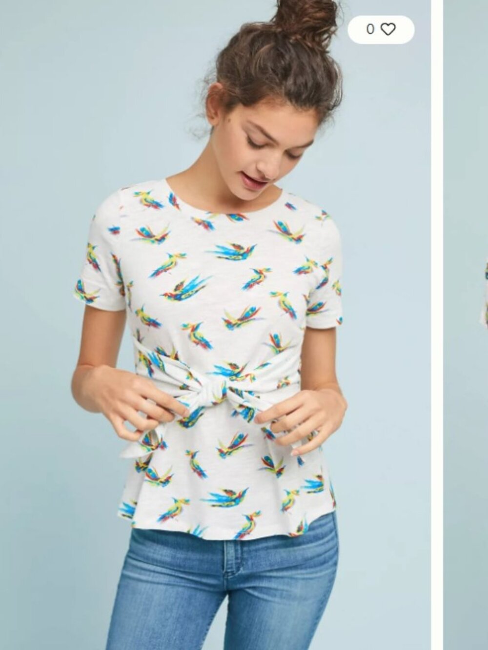XS Meadow Rue Anthropologie Pajaro Tie-Waist Tee Bird Print T-shirt